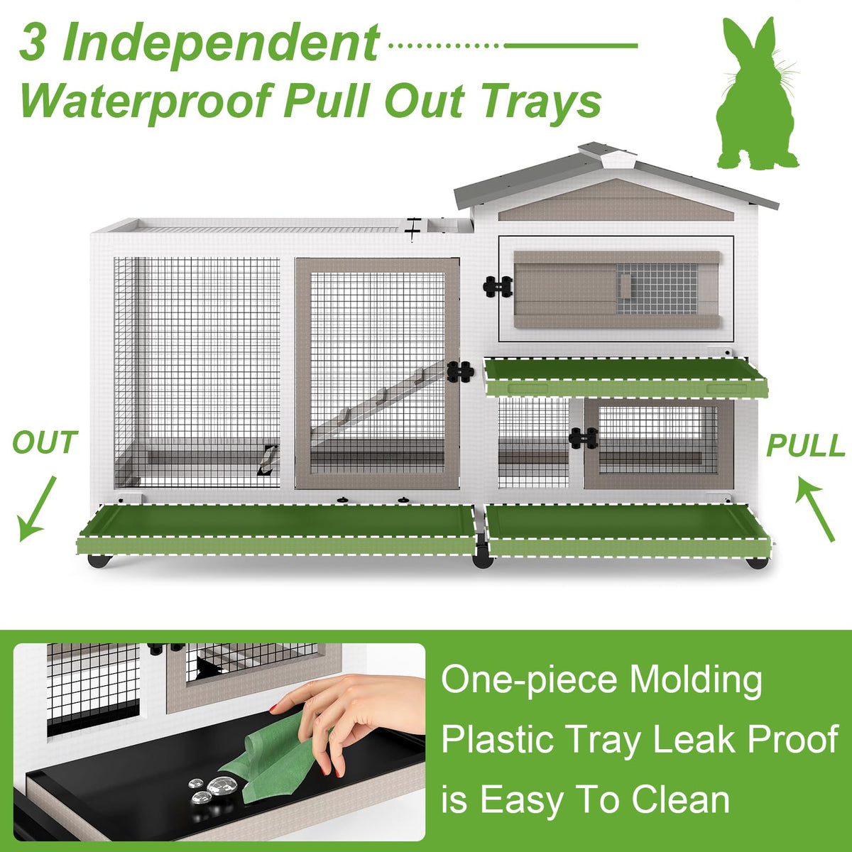 2 Story Wooden Rabbit Hutch with 6 Lockable Wheels M974