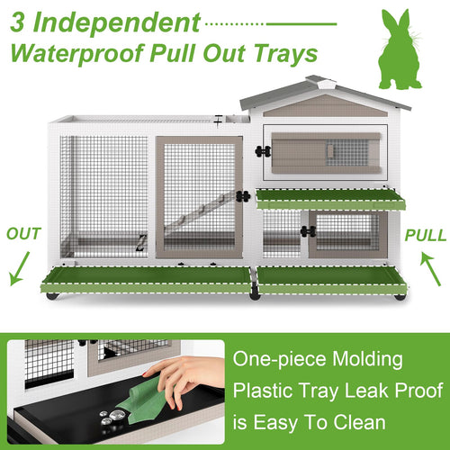 2 Story Wooden Rabbit Hutch with 6 Lockable Wheels M974