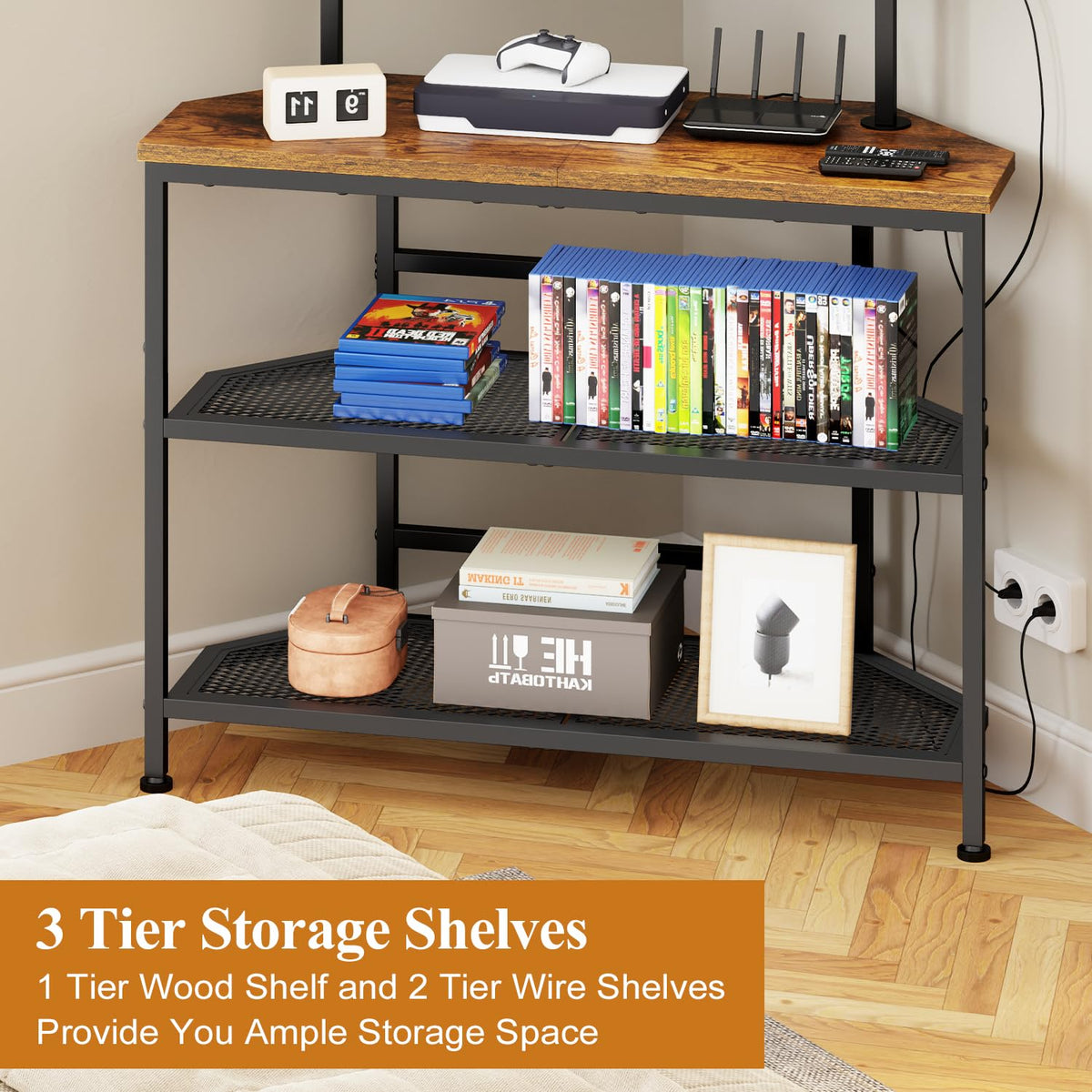 23" to 60" Corner TV Stand with Mount and Storage Shelves H53618