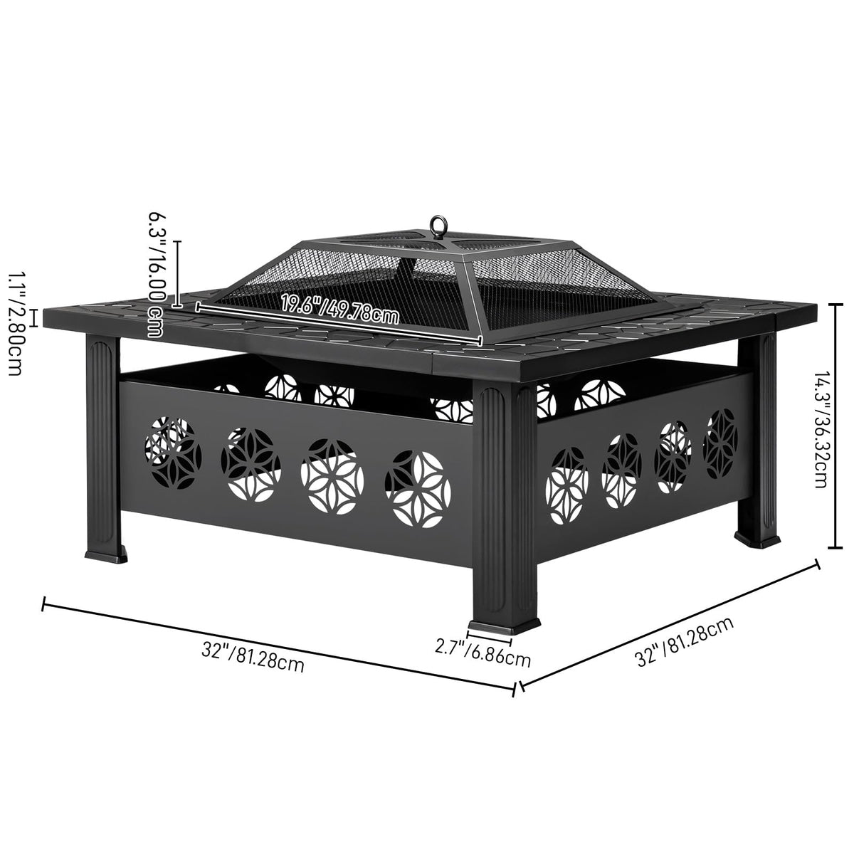 32 Inch Black Wrought Iron Wood Burning Fire Pit U1478