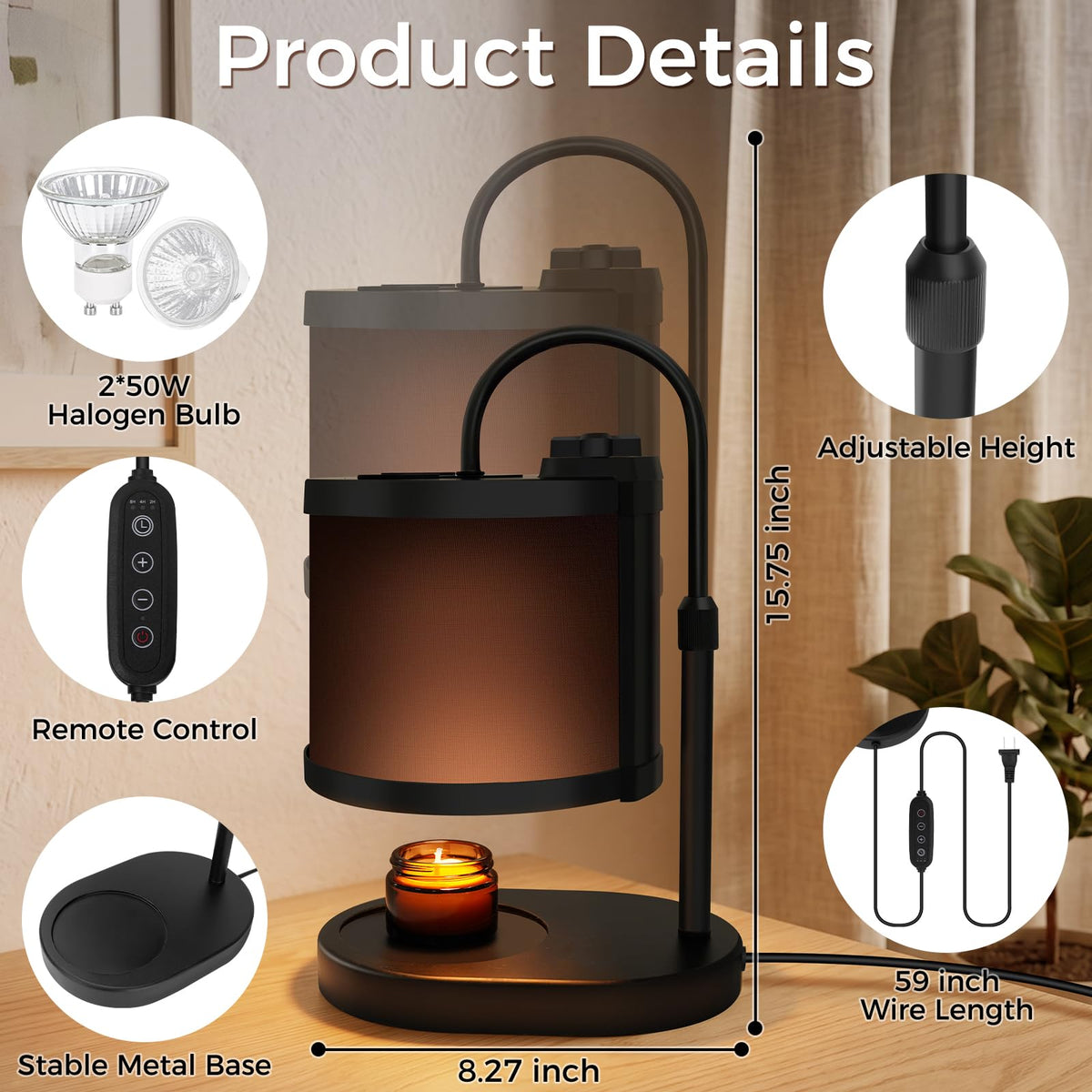Black Candle Warmer Lamp with Timer and Dimmer D966432