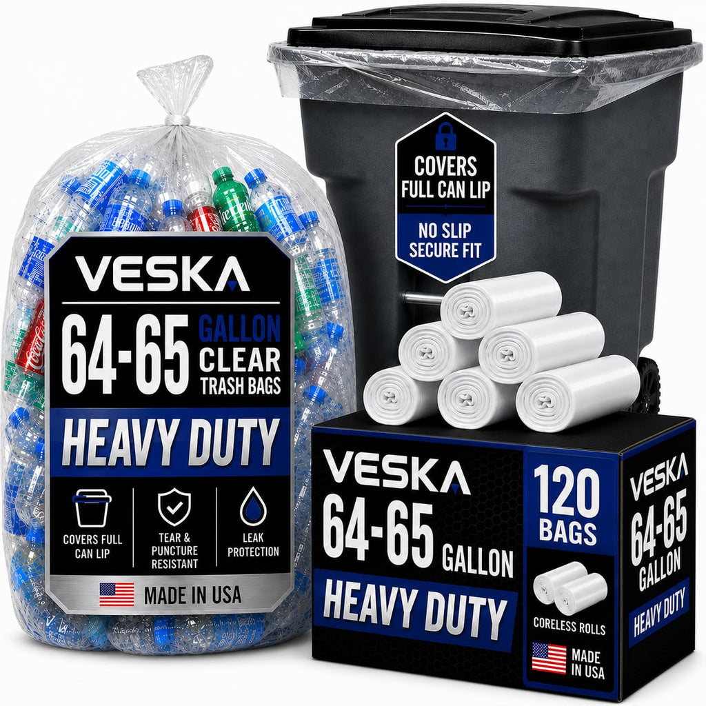 64-65 Gallon Clear Trash Bags, 120 Count Heavy Duty Garbage Bags X8244