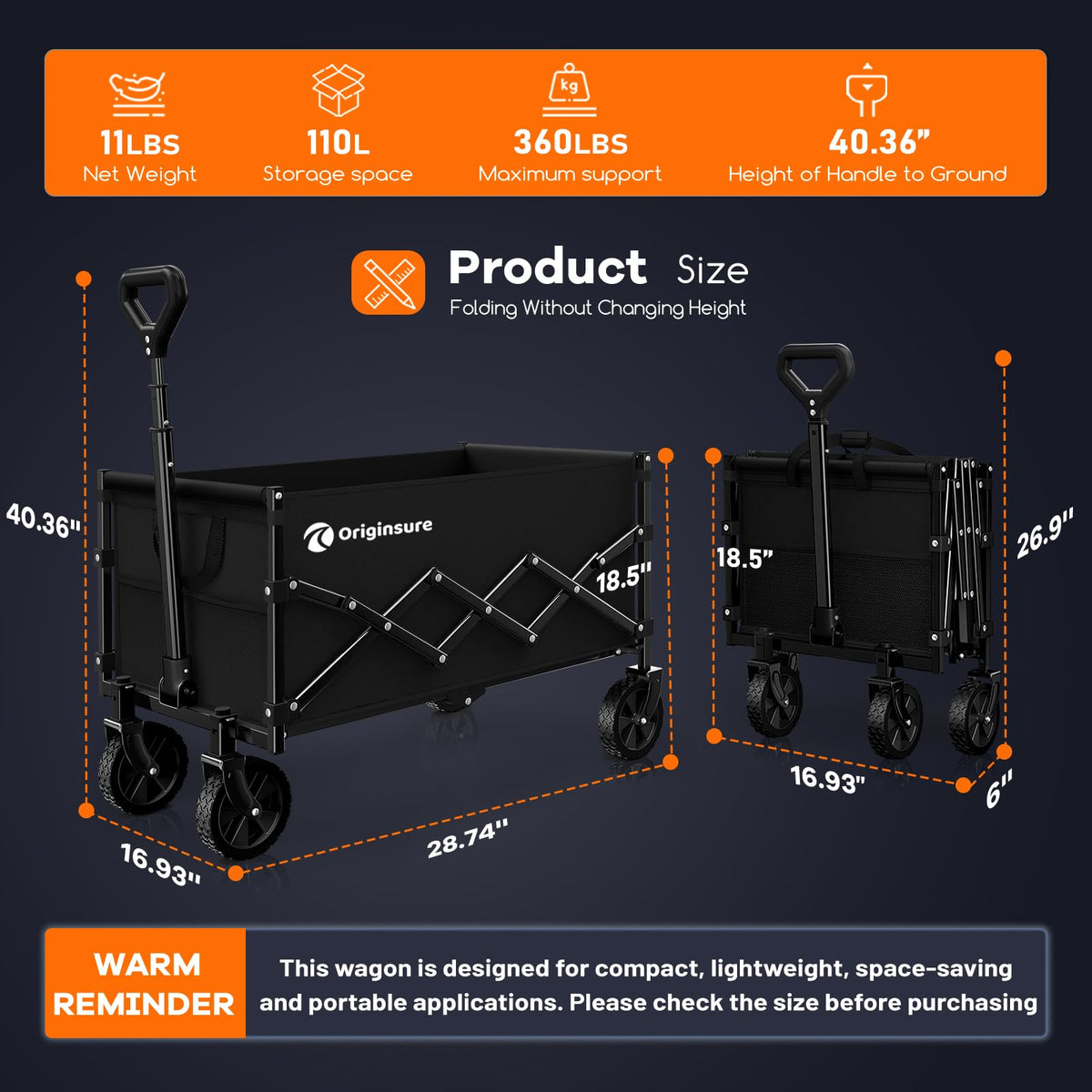 110L Collapsible Wagon Cart Black I825097