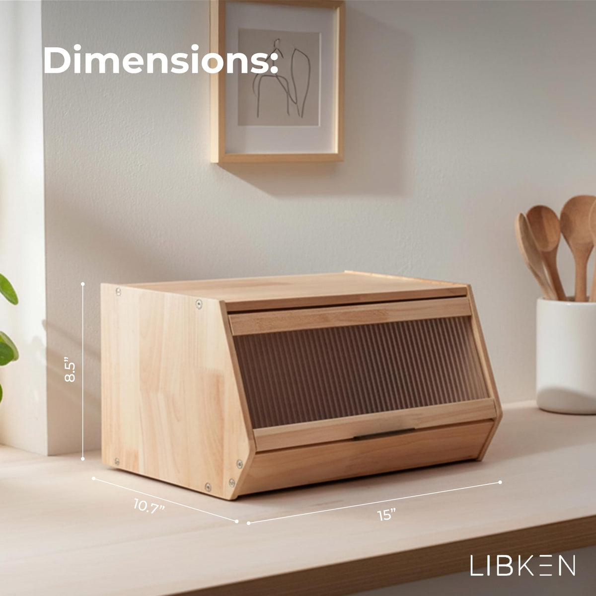 Wooden Bread Box with Plastic Lid L2826