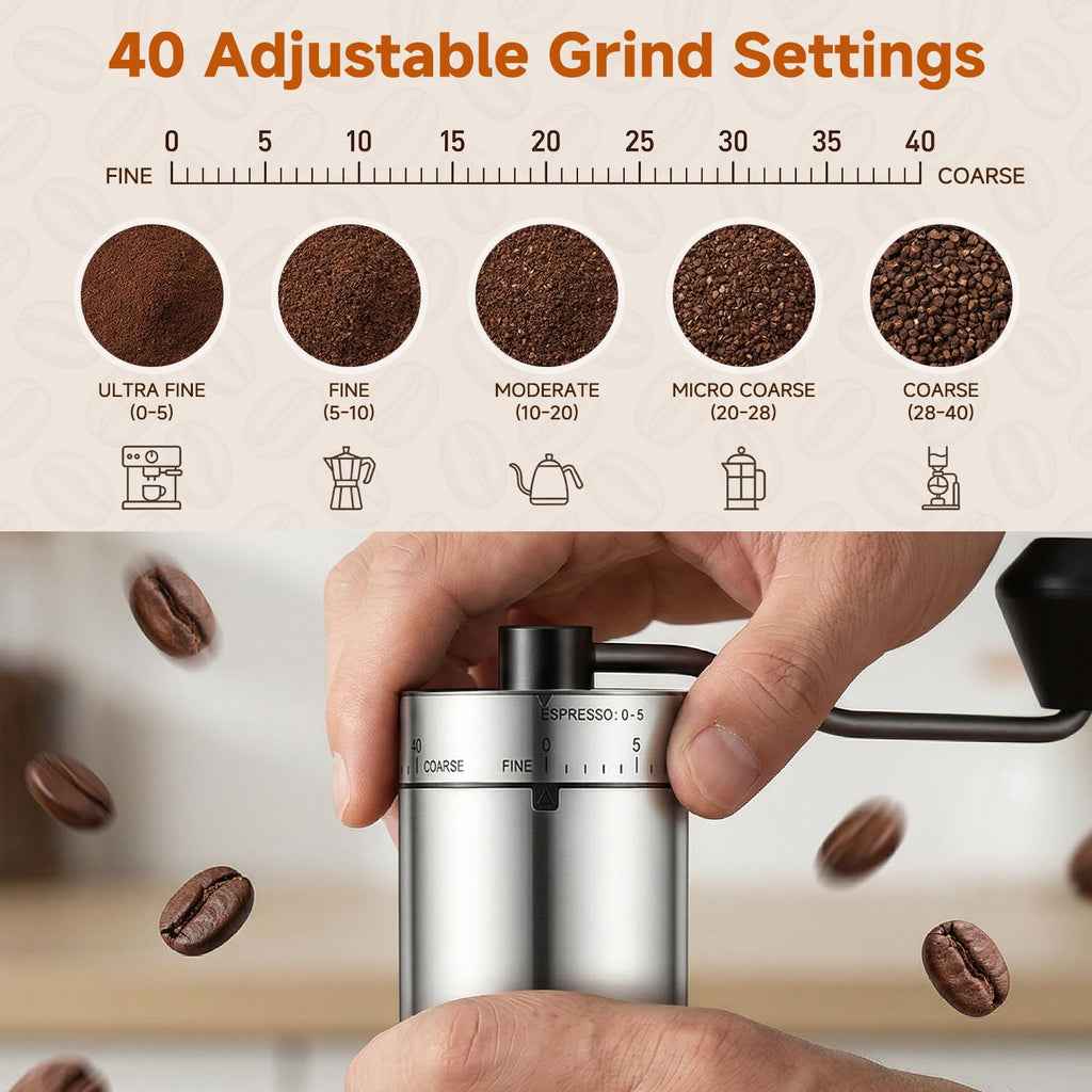 Manual Stainless Steel Conical Burr Coffee Grinder with Hand Crank G69468