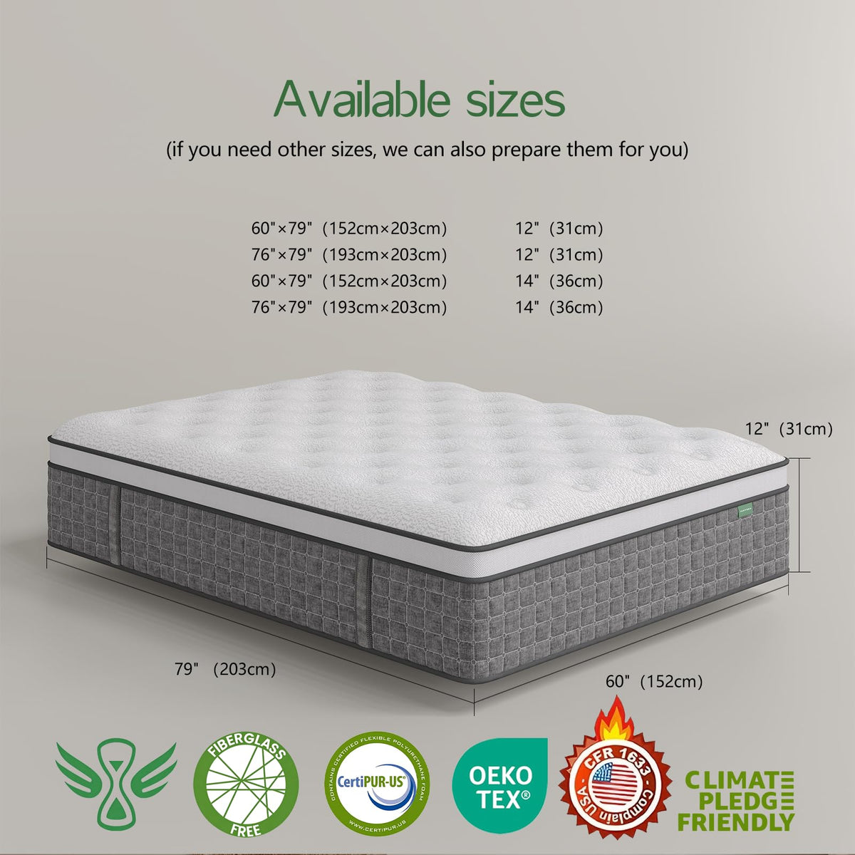 Full Size 12 Inch Medium Firm Hybrid Mattress in a Box T309348