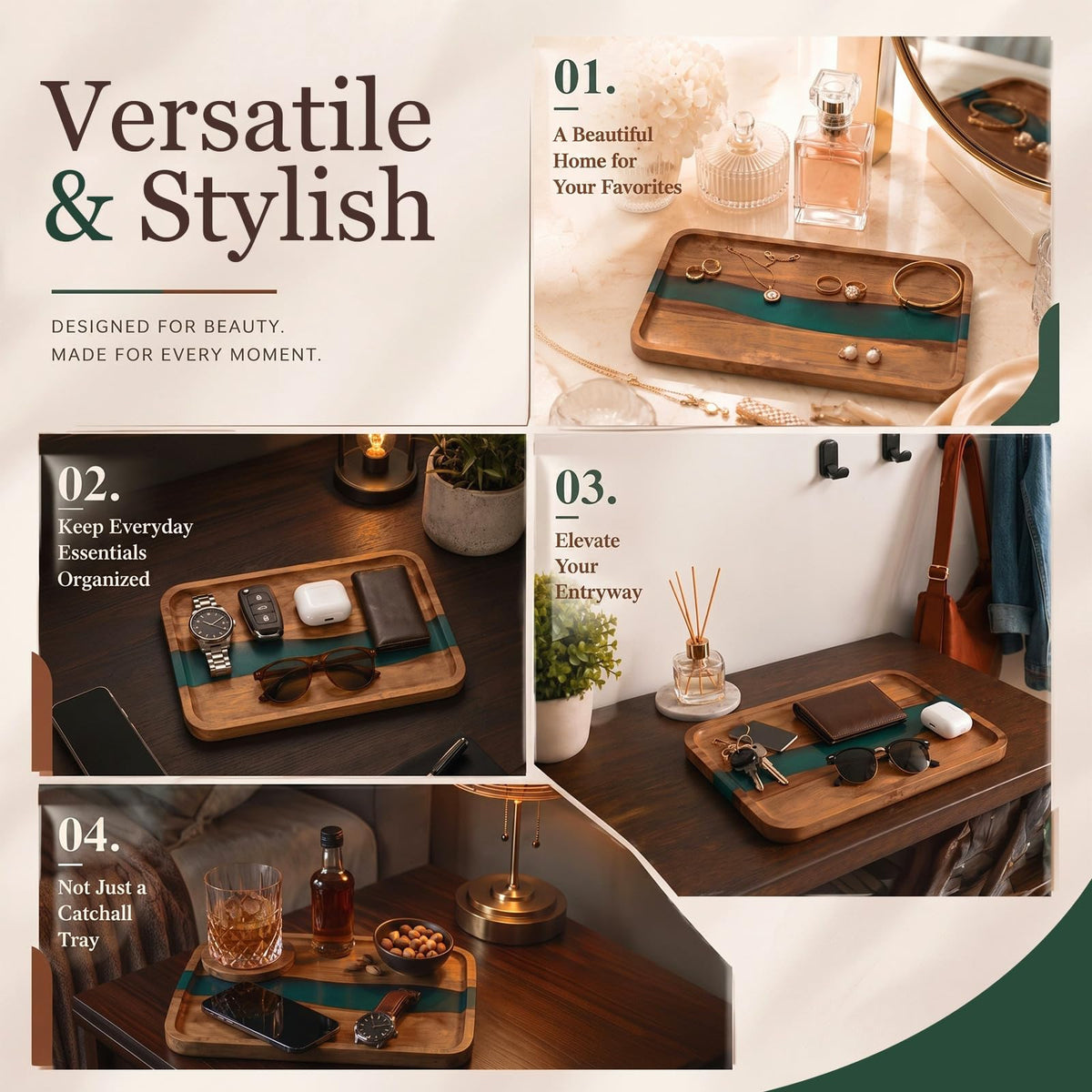 Turquoise Resin Acacia Wood Valet Tray H55511