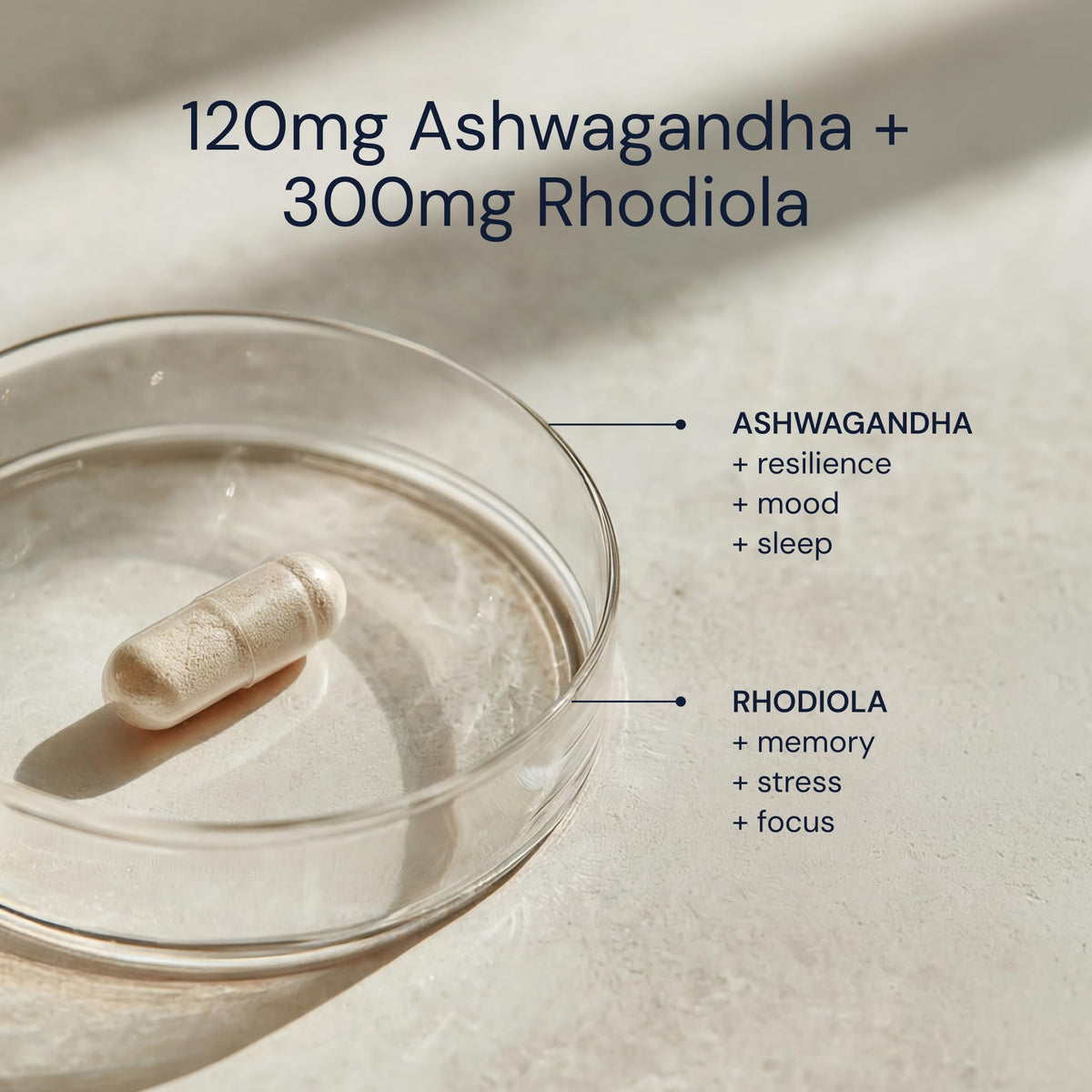 Ashwagandha & Rhodiola 120mg Adaptogen Capsules 30 Vegan Capsules Q45208