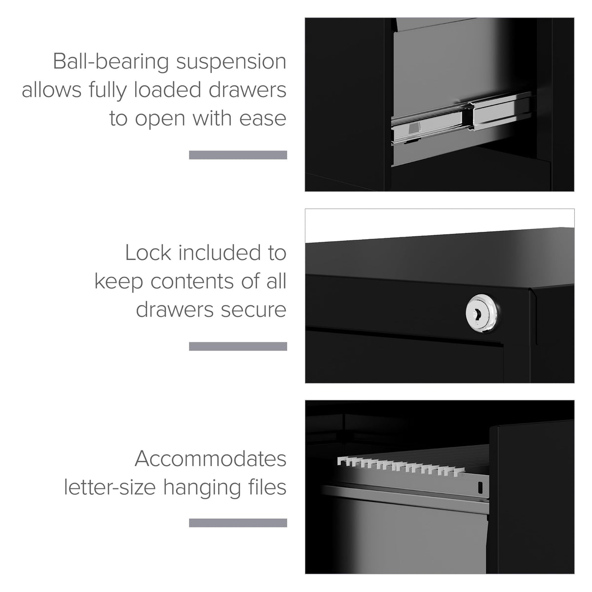22" Deep 4 Drawer Letter Width Steel Vertical File Cabinet, Black H2440