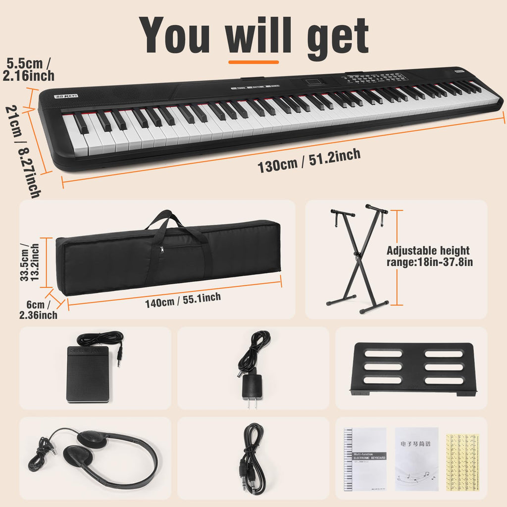 88 Key Semi Weighted Digital Piano with Stand D57058