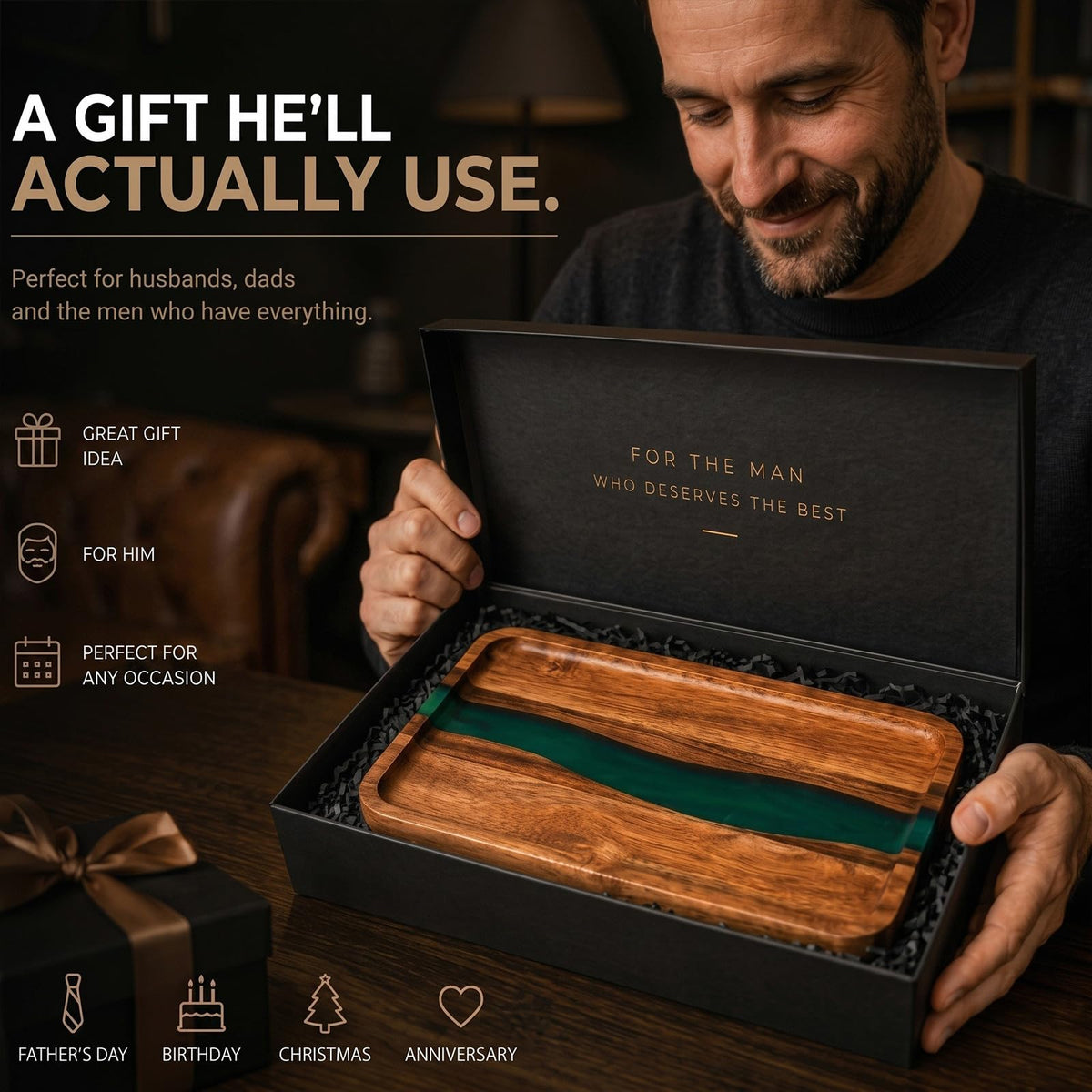 Turquoise Resin Acacia Wood Valet Tray H55511