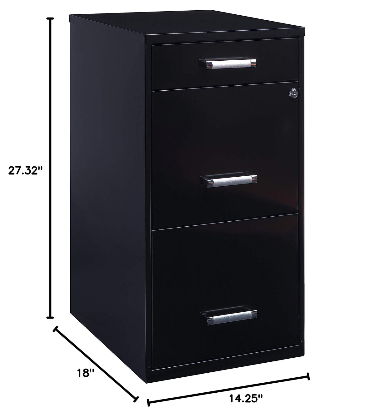 3 Drawer Metal File Cabinet with Pencil Drawer, Black W104