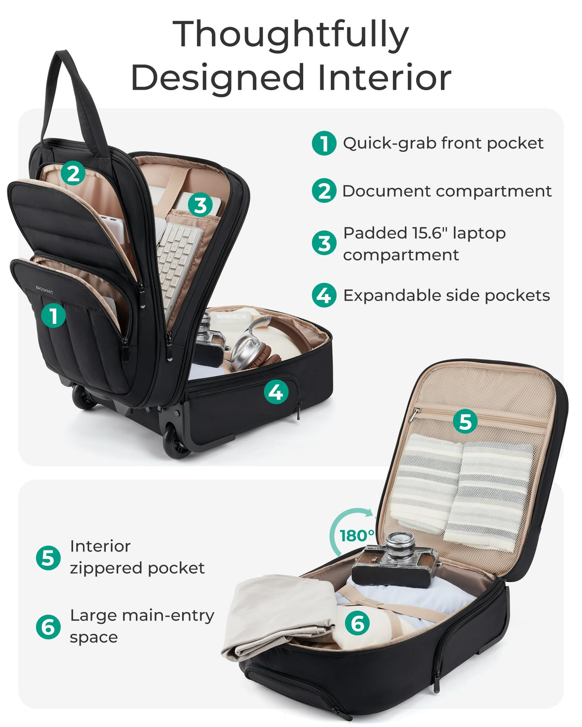 16 inch Lightweight Underseat Carry on Luggage with Wheels S280