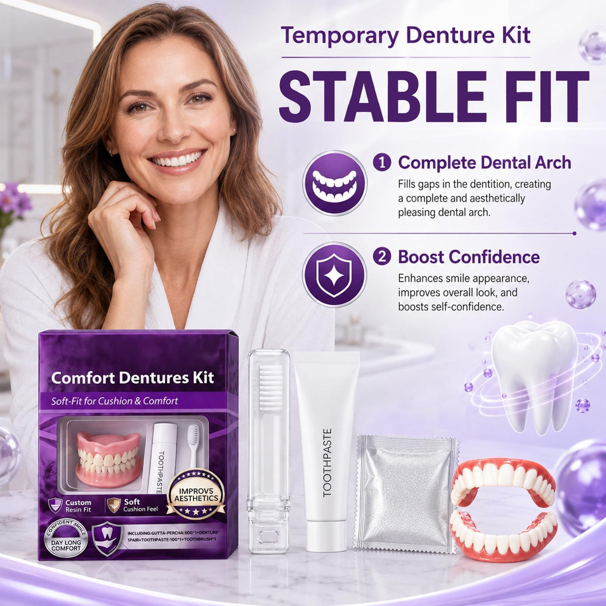 Heat Moldable Custom Fit Upper Lower False Teeth U1843