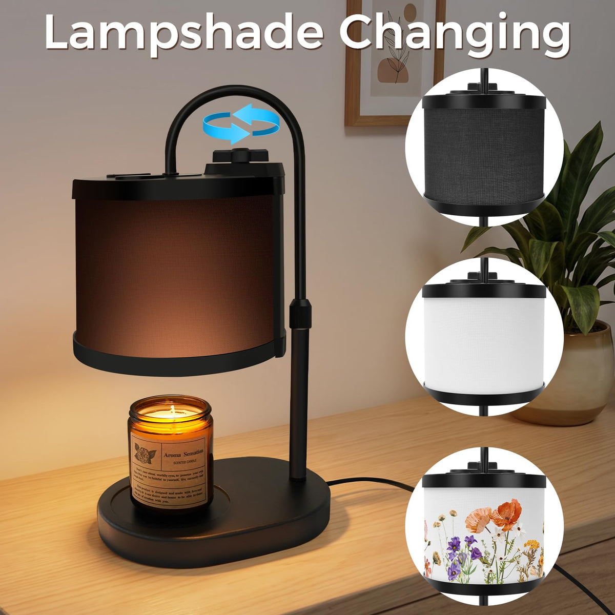 Black Candle Warmer Lamp with Timer and Dimmer D966432