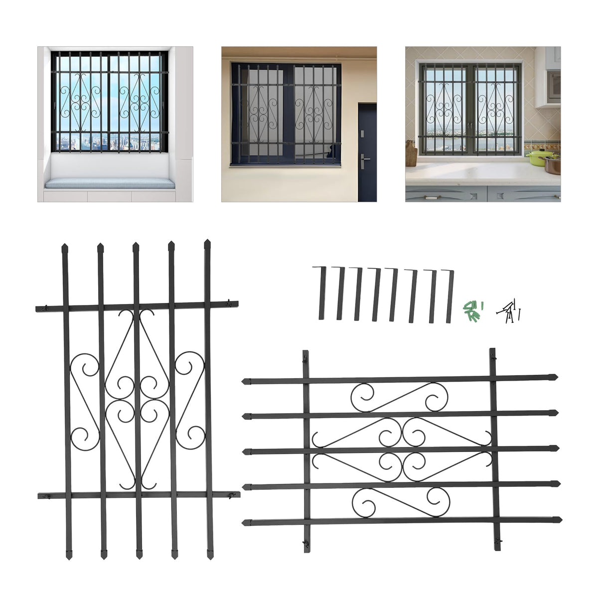 Black 24 x 36 Inch 2PCS Heavy Duty Window Security Bars G612998