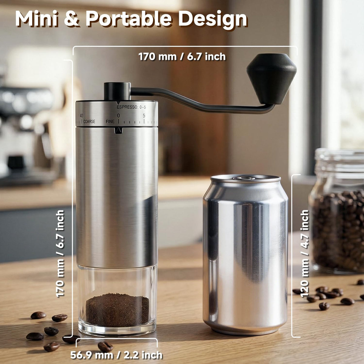 Manual Stainless Steel Conical Burr Coffee Grinder with Hand Crank G69468