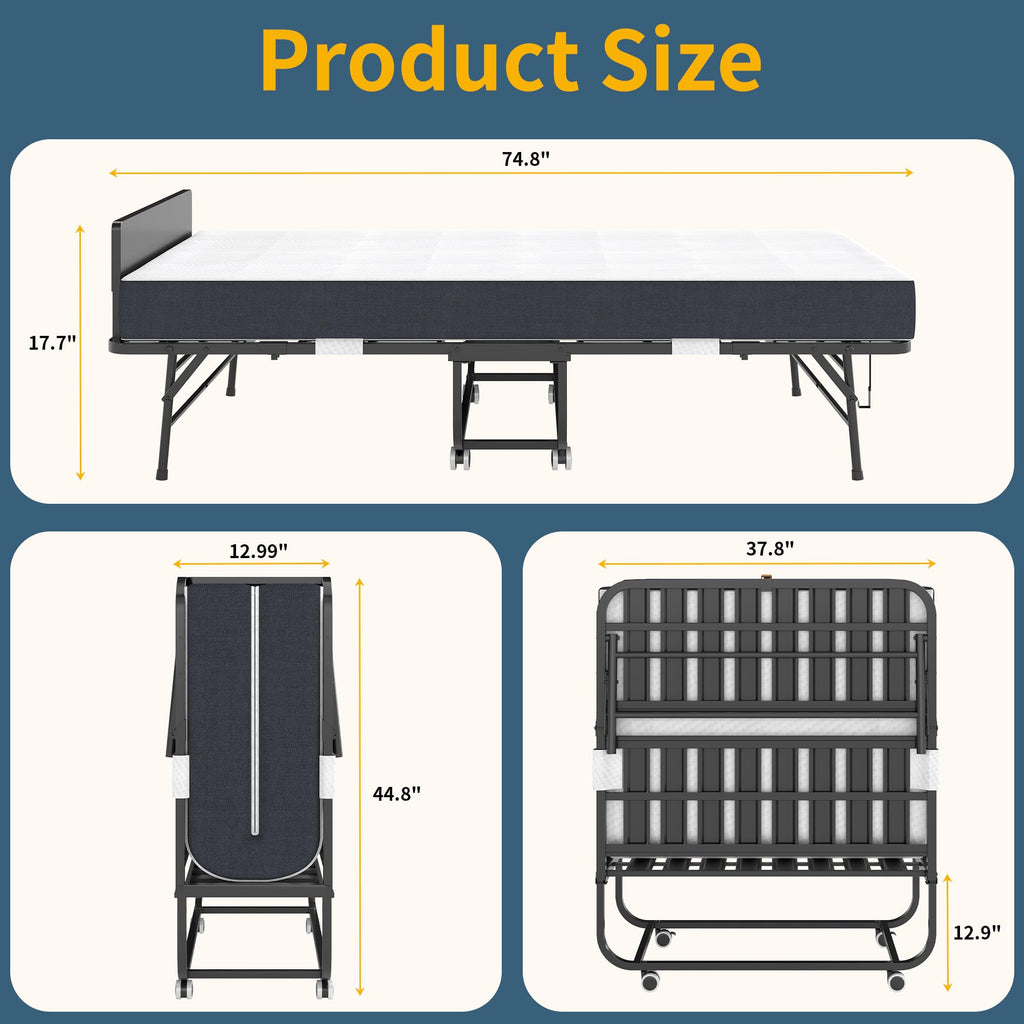 Folding Bed with Mattress, 75" x 38" Twin Size T69760