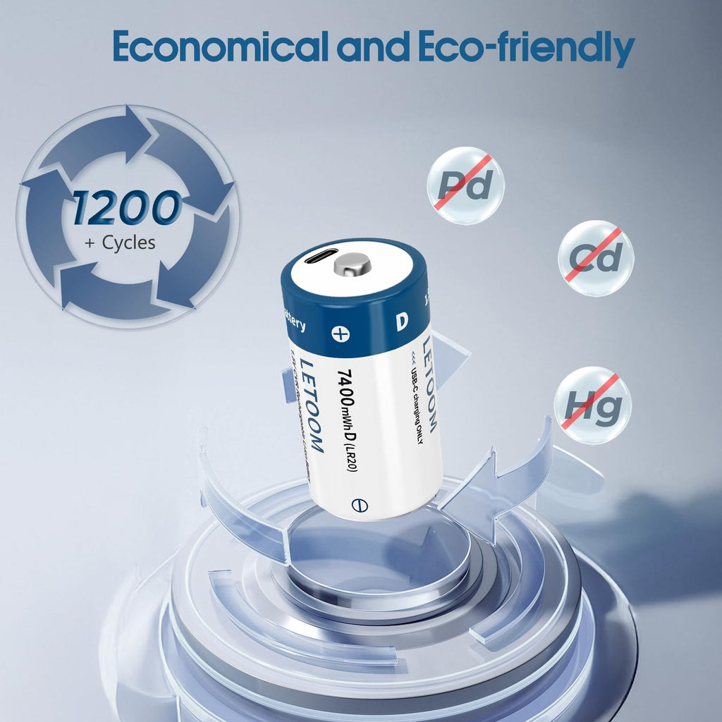 D Size Rechargeable Lithium Batteries 1.5V 6 Pack T8367