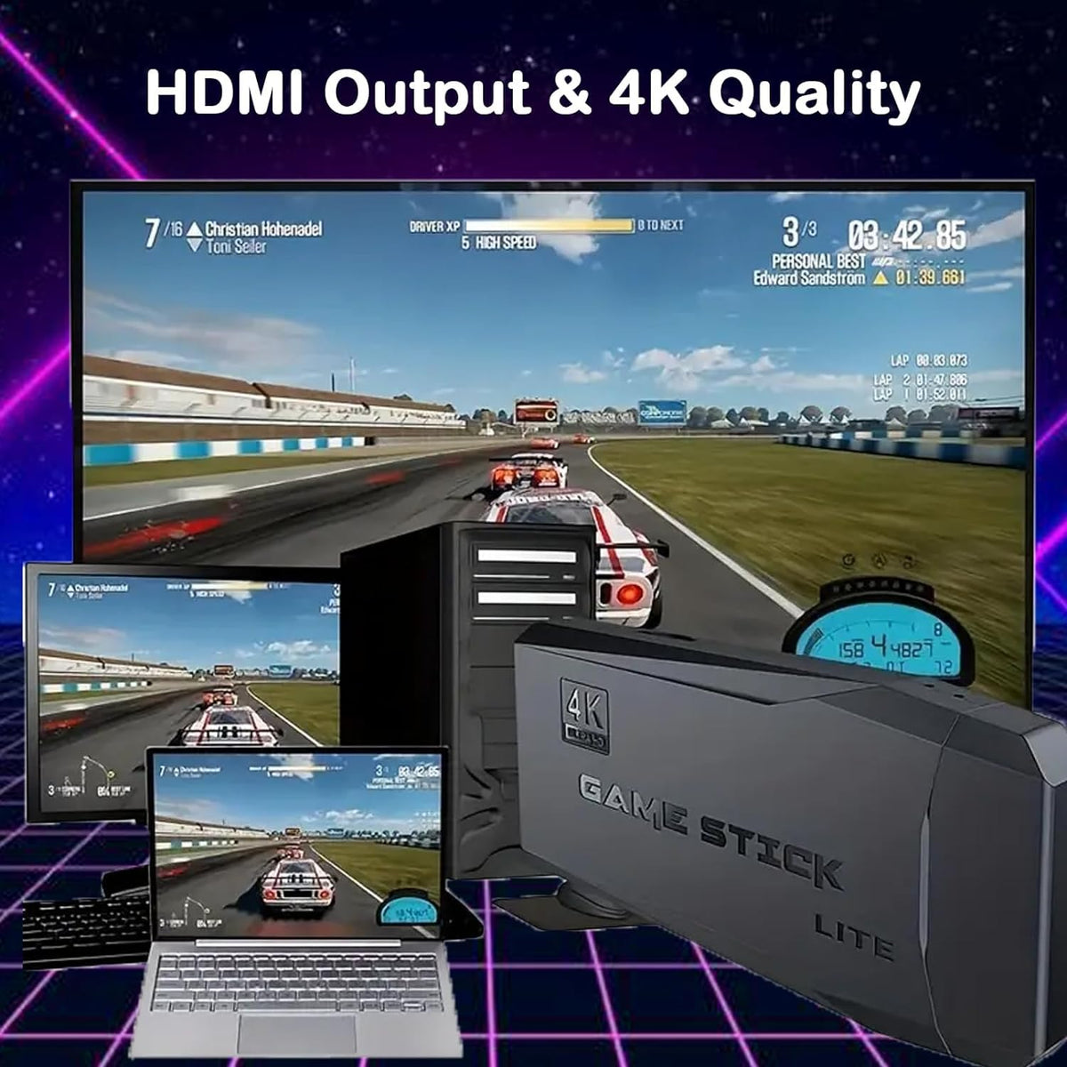 Plug and Play Retro Game Console with 4K HDMI Output, 2.4G Wireless Controllers, 64GB Memory Card Y527