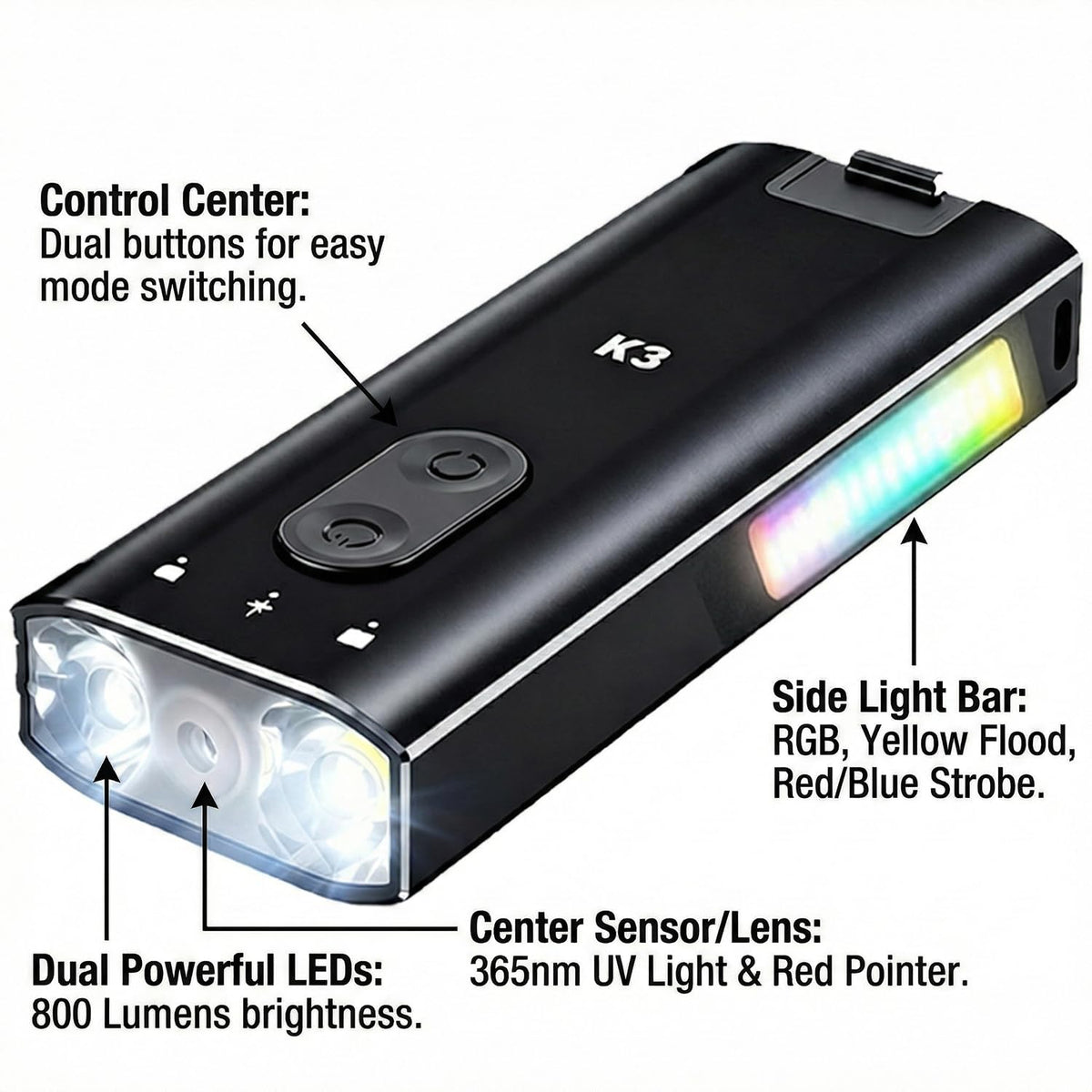 800 Lumens Rechargeable EDC Keychain Flashlight with UV & Red LED F1534