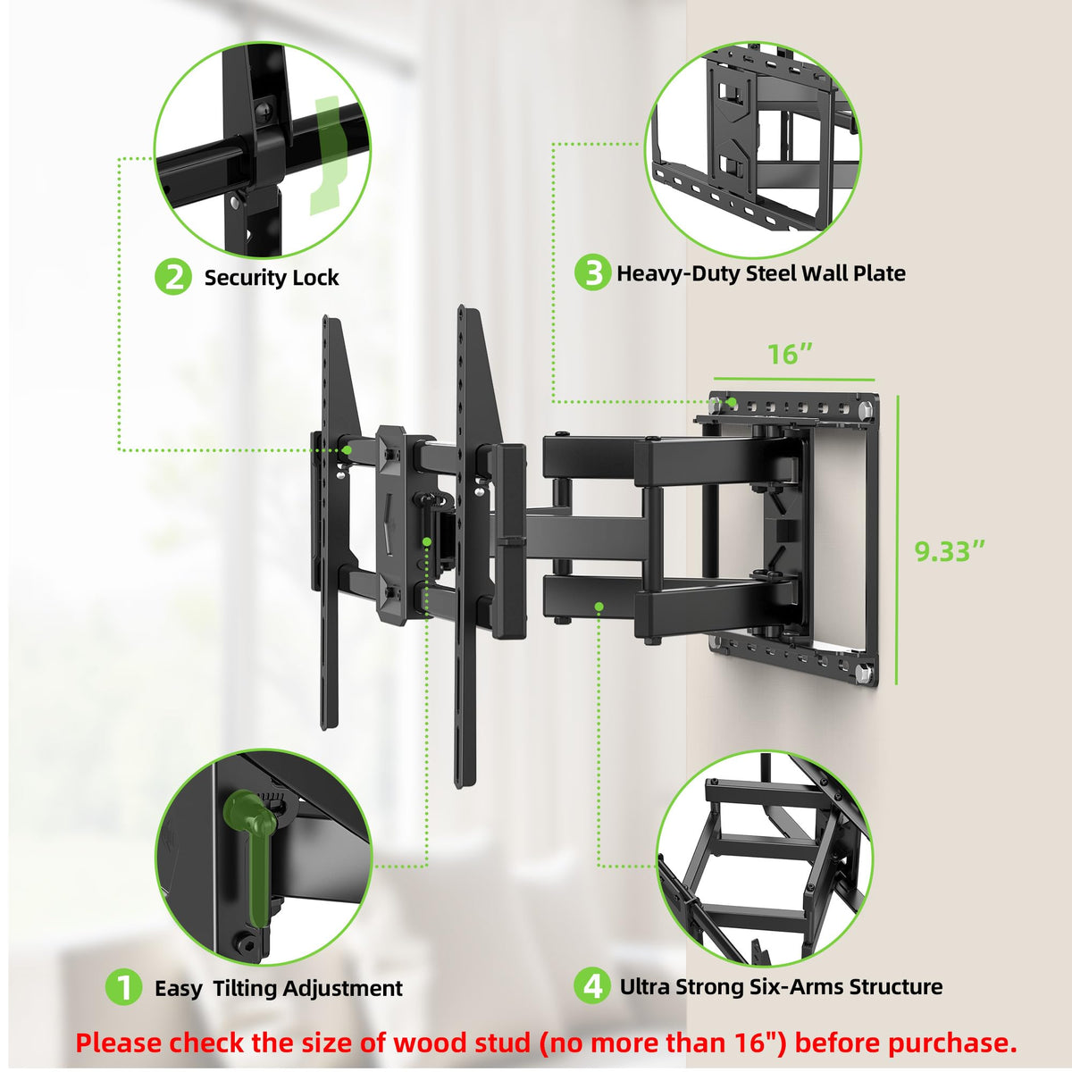 Full Motion TV Wall Mount for 42-90 inch Flat Screen E854