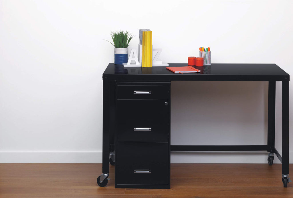 3 Drawer Metal File Cabinet with Pencil Drawer, Black W104