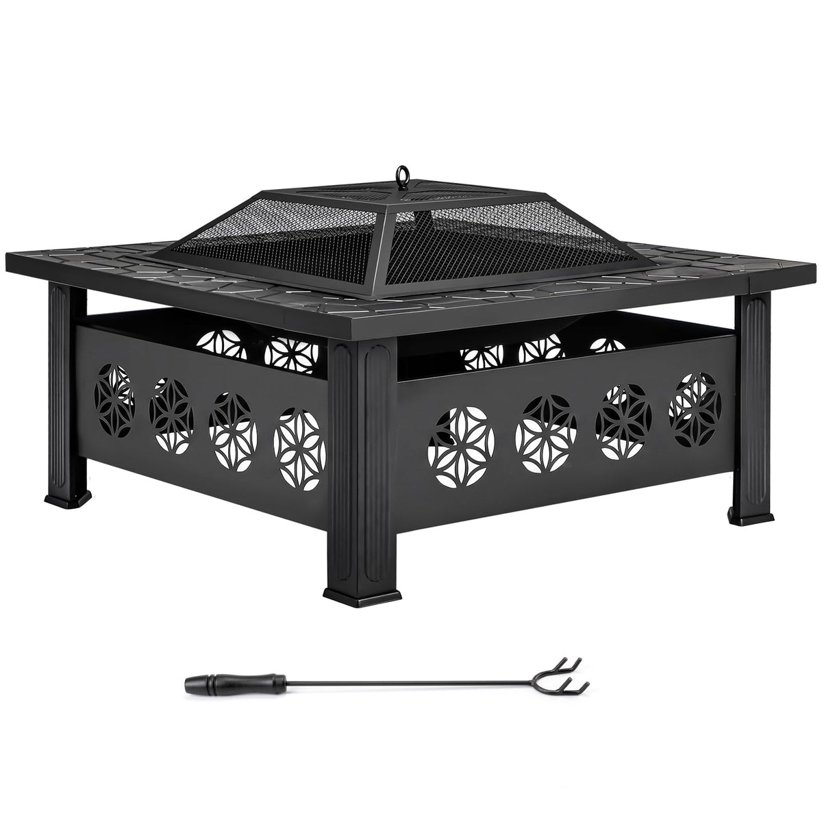 32 Inch Black Wrought Iron Wood Burning Fire Pit U1478