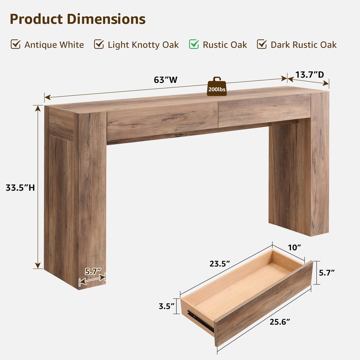 Rustic Oak Console Table with Drawers I241