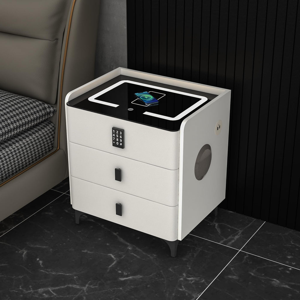 White Nightstand with Charging Station and LED Lights A145