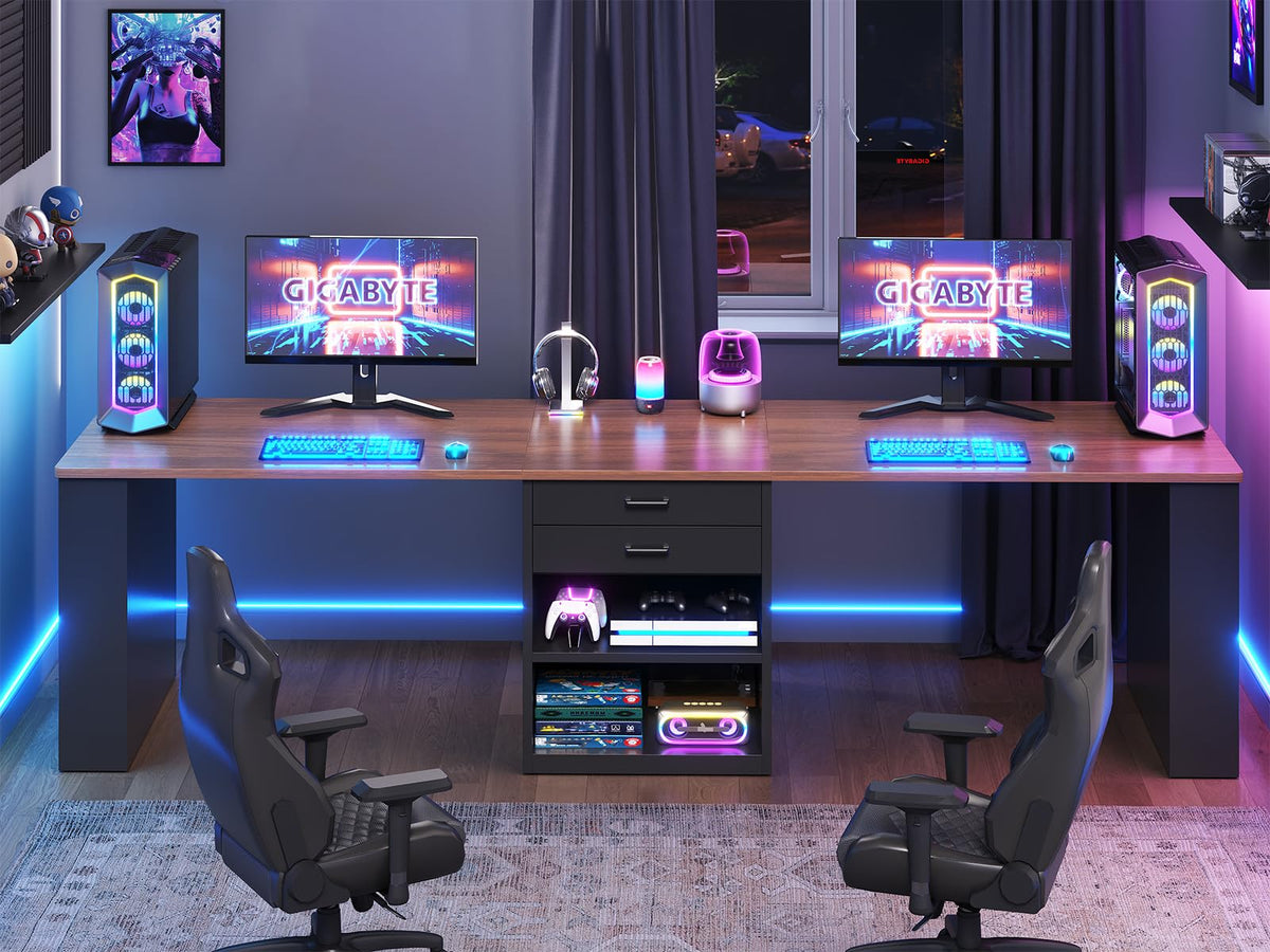 90.5" 2 Person Computer Desk with Storage Drawers Black H4966