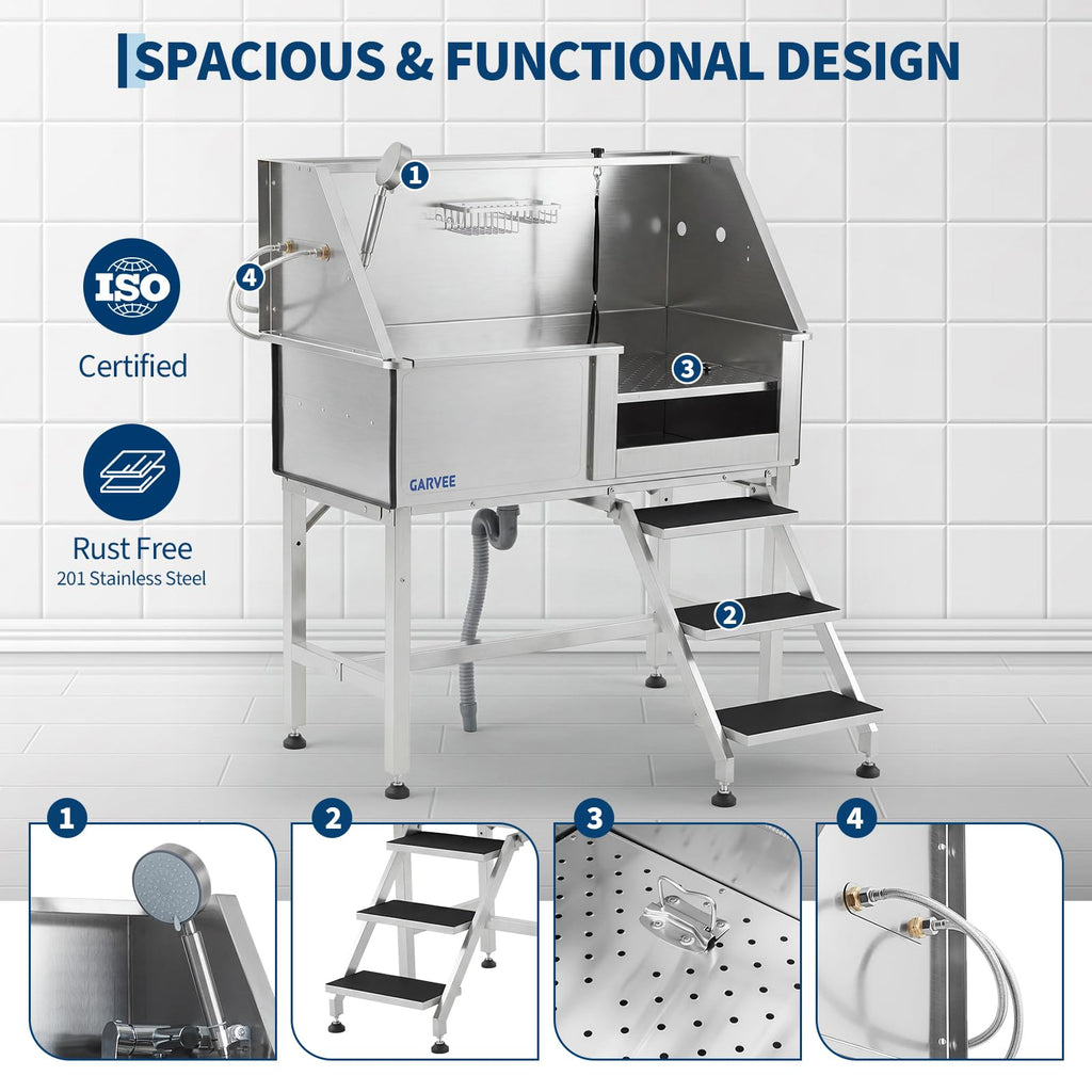 46 Inch Stainless Steel Dog Washing Station with Access Stairs N255