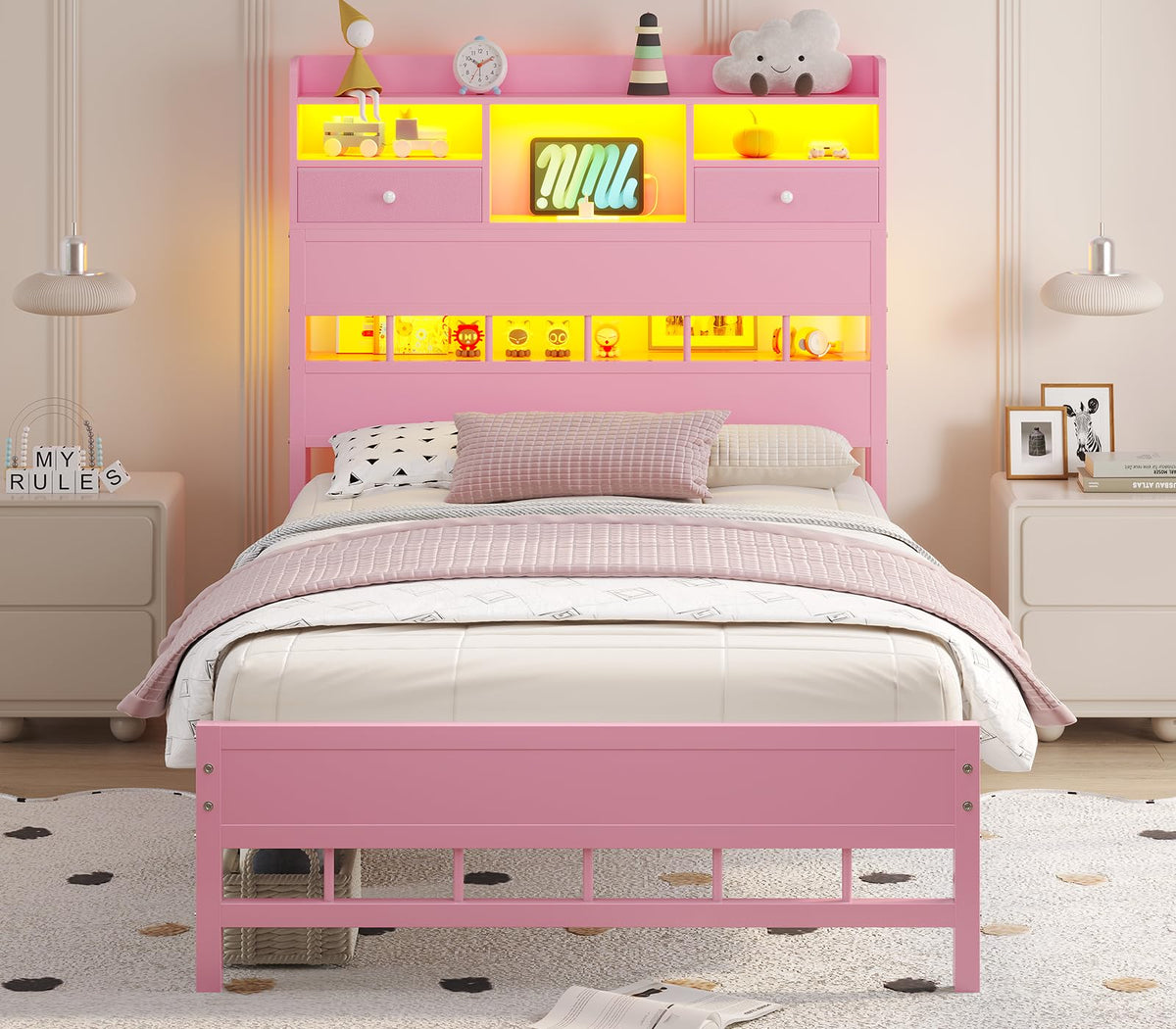 Twin Bed Frame with Storage Headboard O774