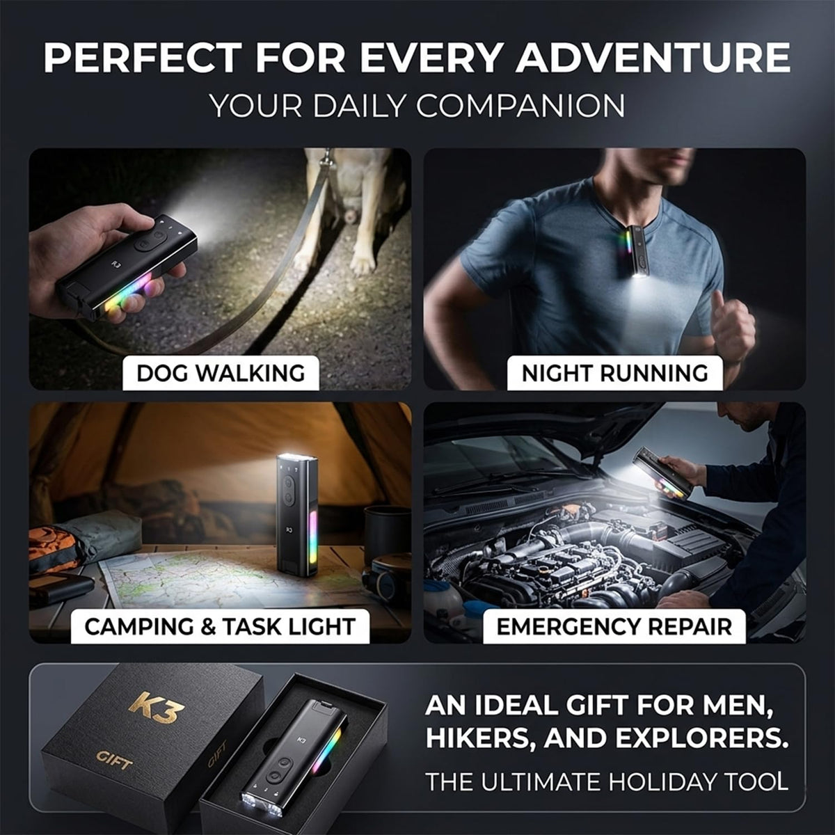 800 Lumens Rechargeable EDC Keychain Flashlight with UV & Red LED F1534