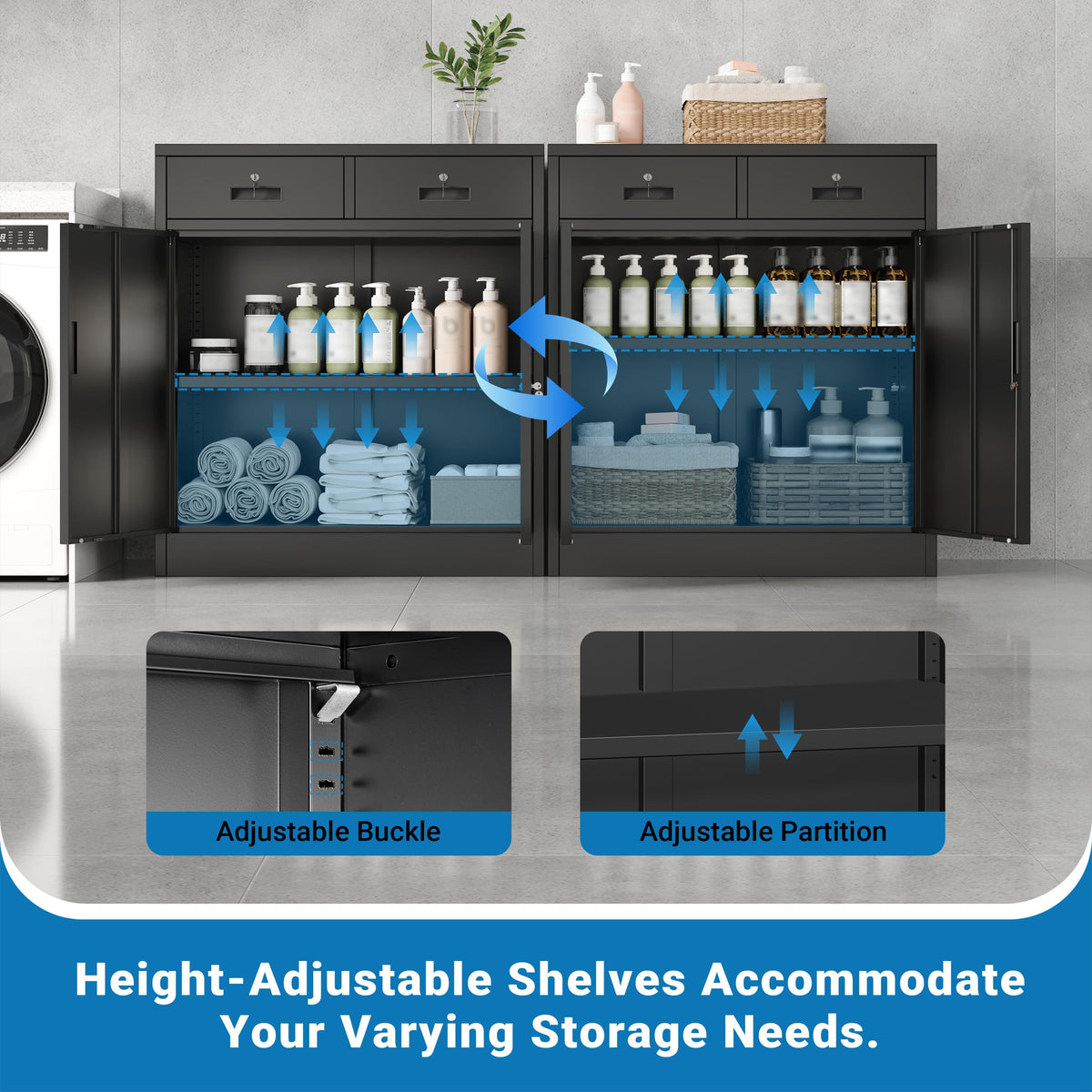 Metal Storage Cabinet with 2 Drawers & Shelves N387