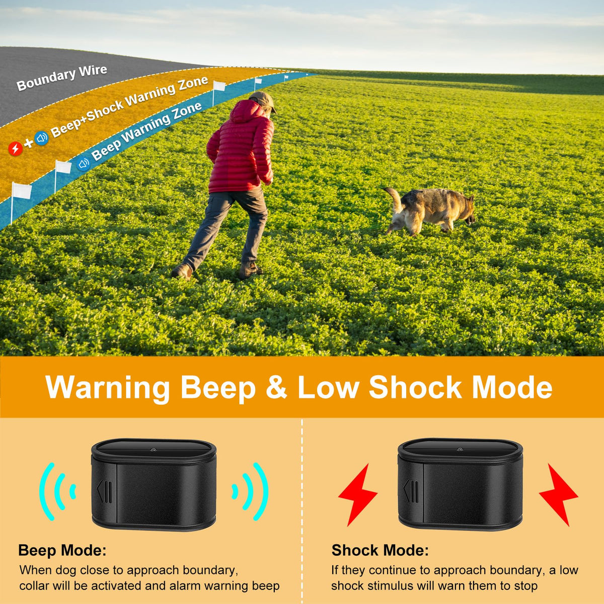 Electric Dog Fence System for 2 Dogs with 2 Waterproof Receiver Collars B3128