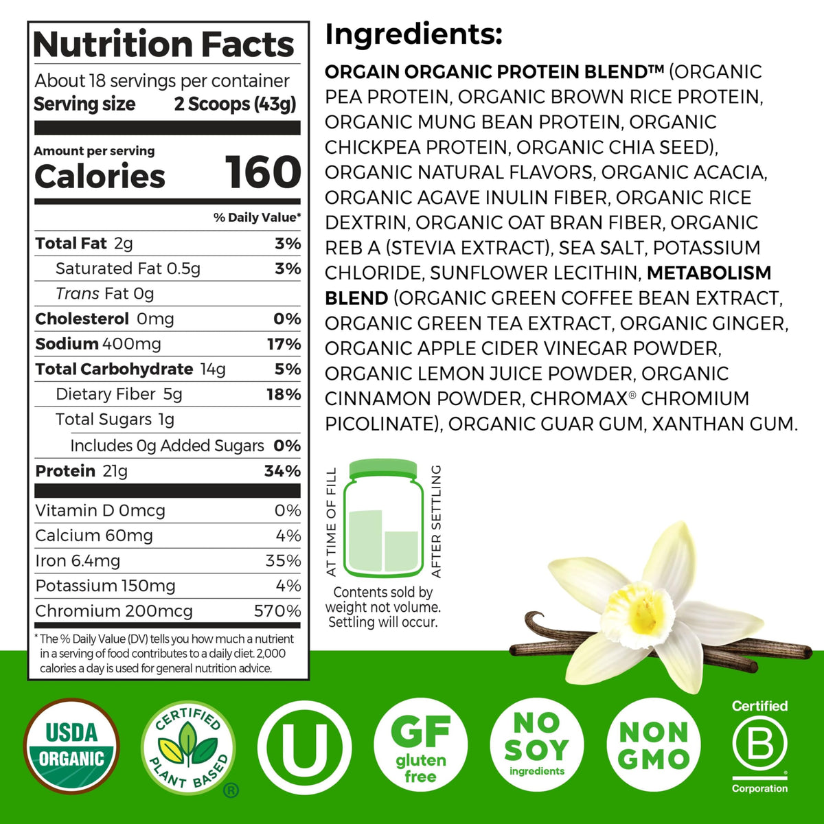 Organic Vegan Protein Powder Vanilla 1.71lb M3996