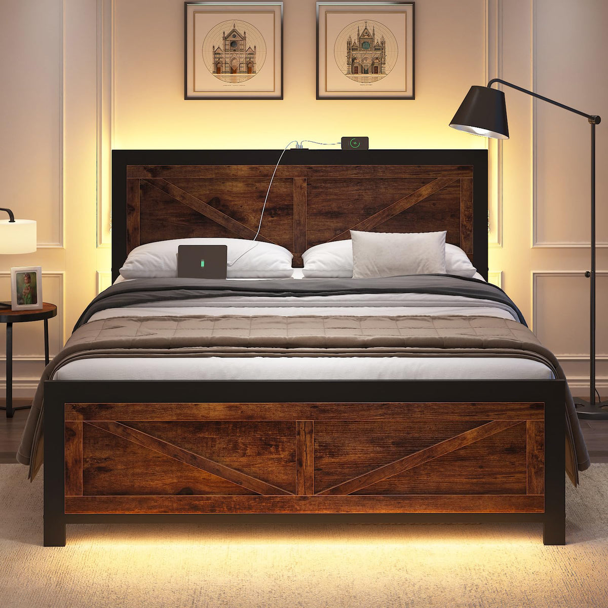 King Size Led Bed Frame with USB Charging Station S853