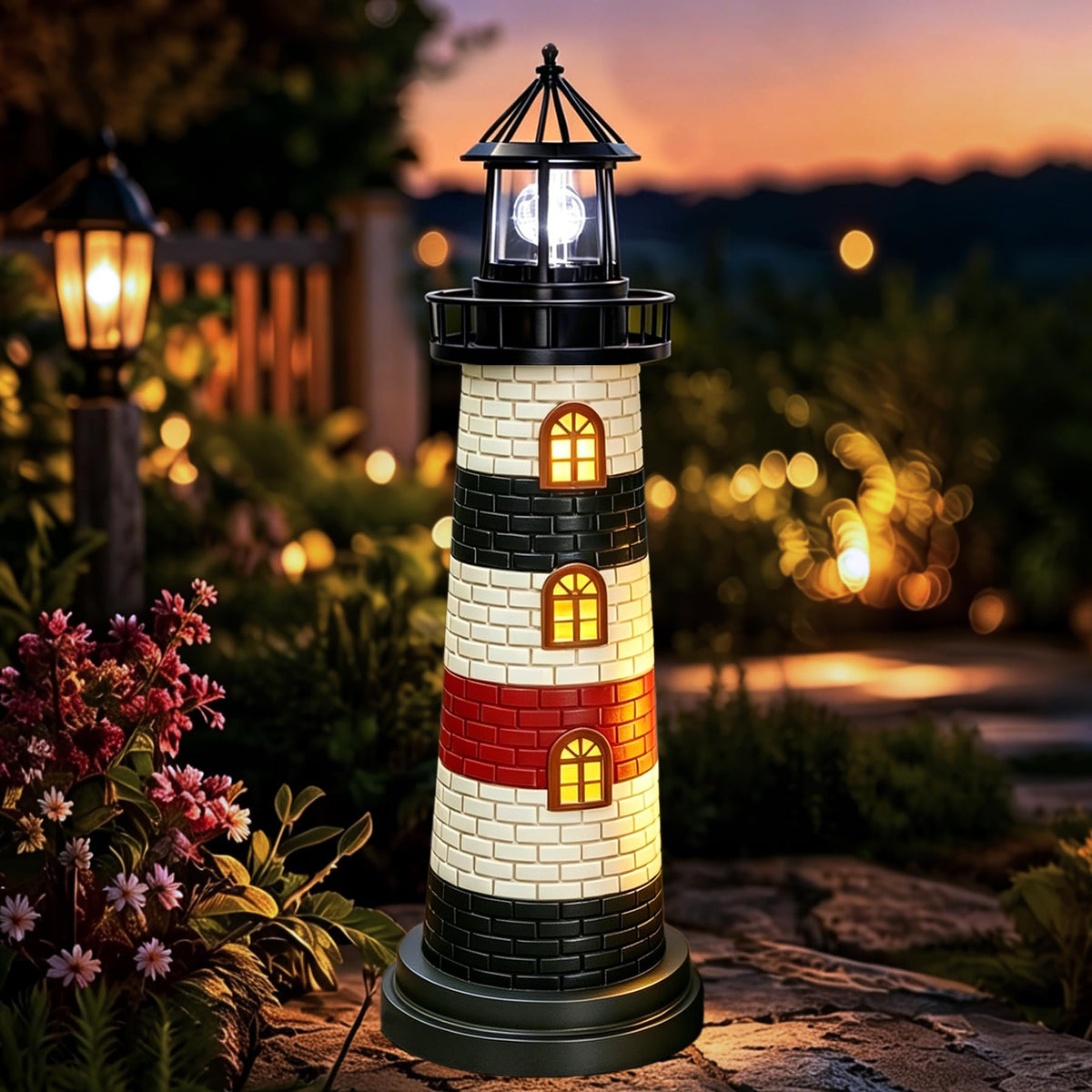 23" Solar Lighthouse Garden Statue D985