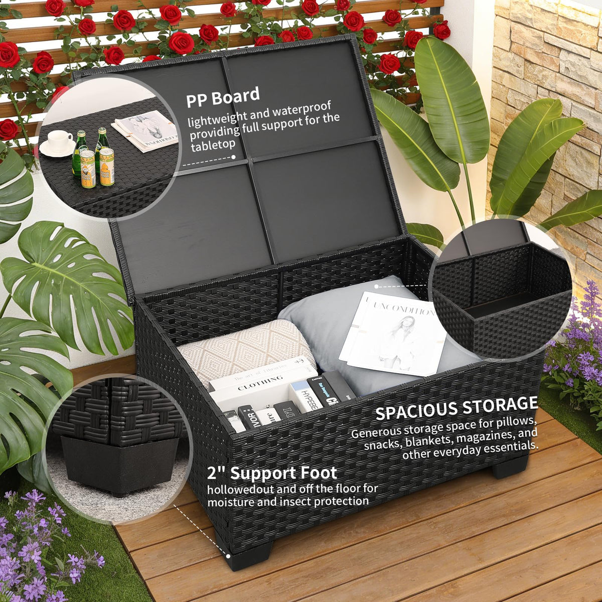 7 Piece Light Grey Cushions Patio Furniture Set with Storage Table S215160