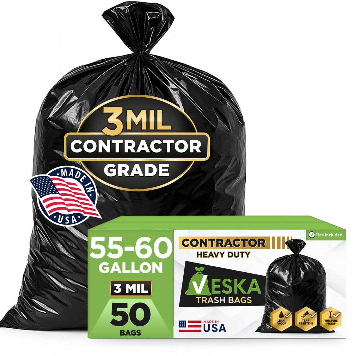 55 Gallon 3 Mil Heavy Duty Contractor Trash Bags J79131