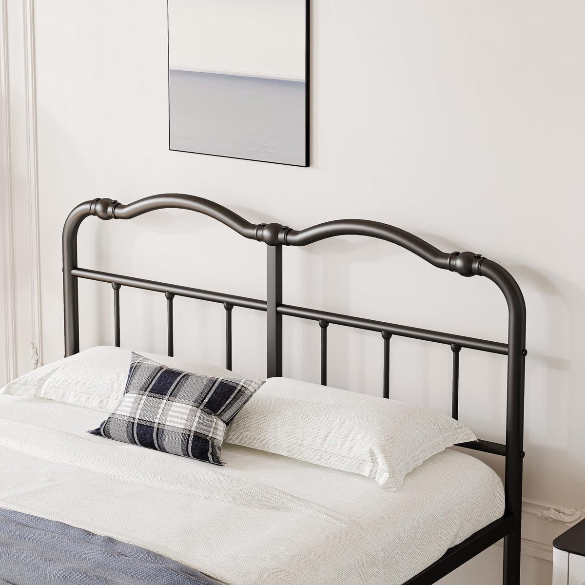 Queen Size Black Metal Platform Bed Frame with Headboard C174800