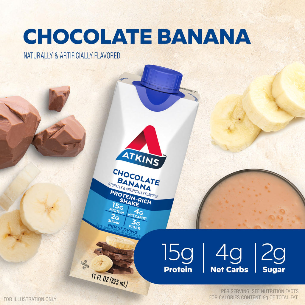 Chocolate Banana Protein Shake, 15g Protein, 2g Net Carb, 12 Count C565