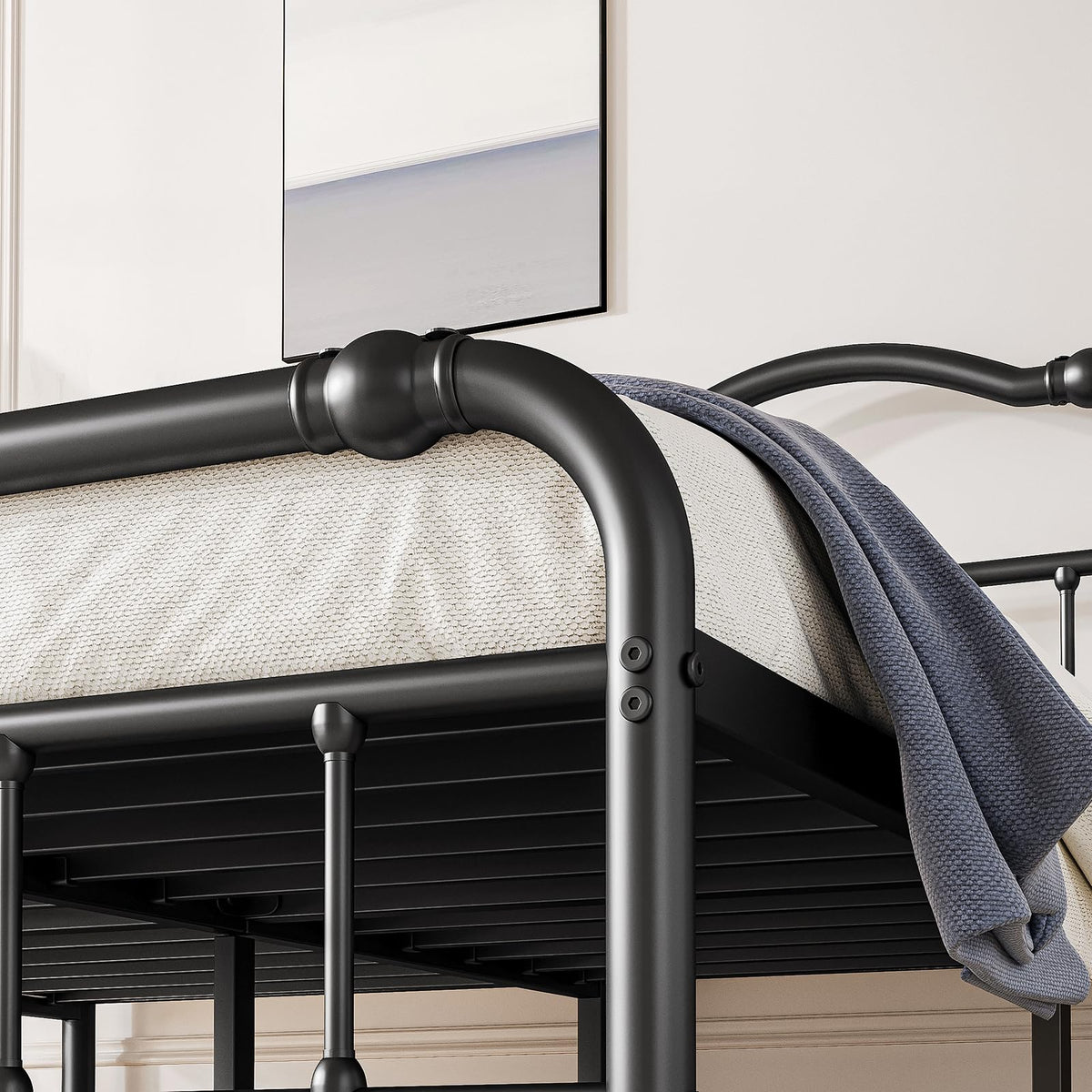 Queen Size Black Metal Platform Bed Frame with Headboard C174800