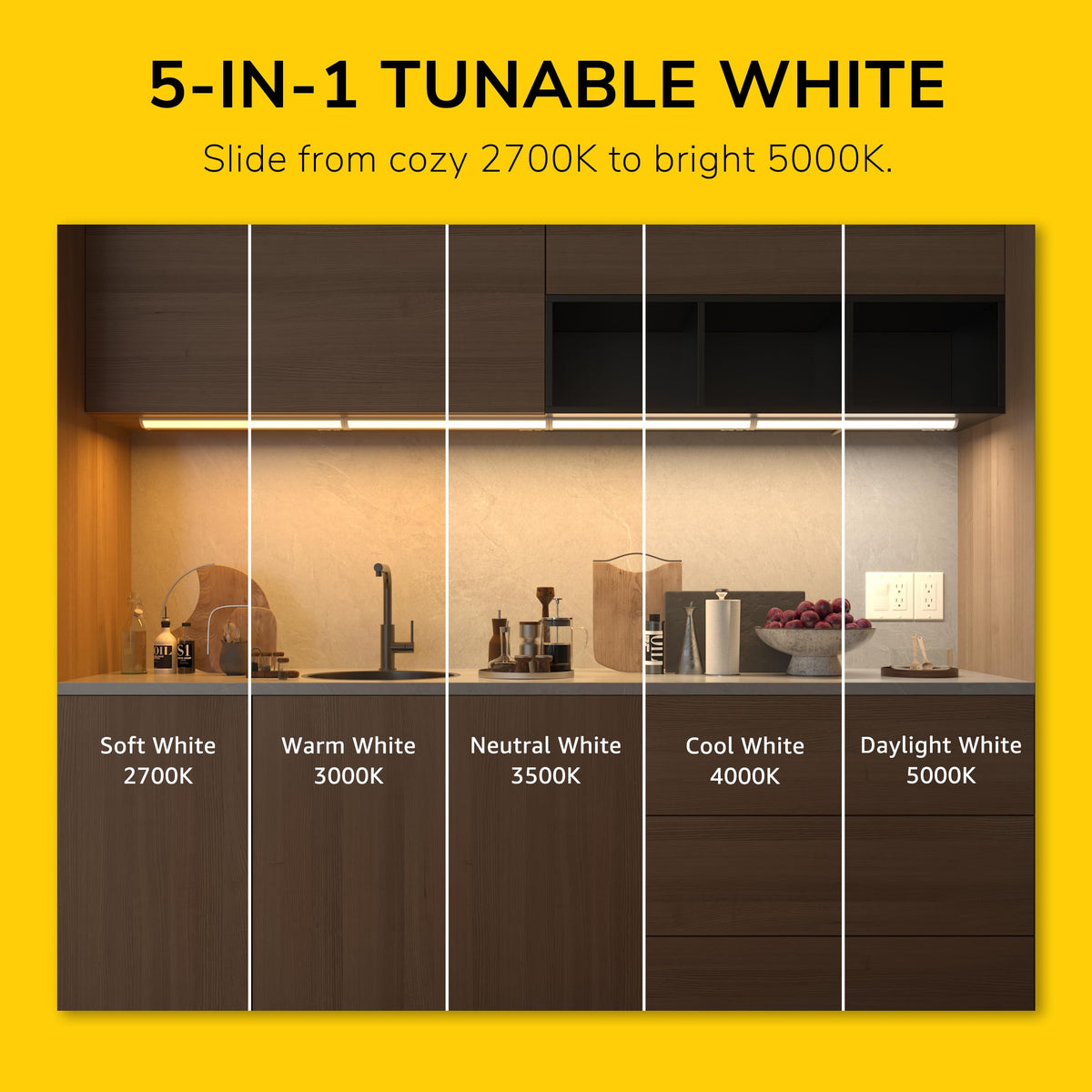 24-Inch LED Under Cabinet Light, 5-CCT Selectable, Dimmable, White V745
