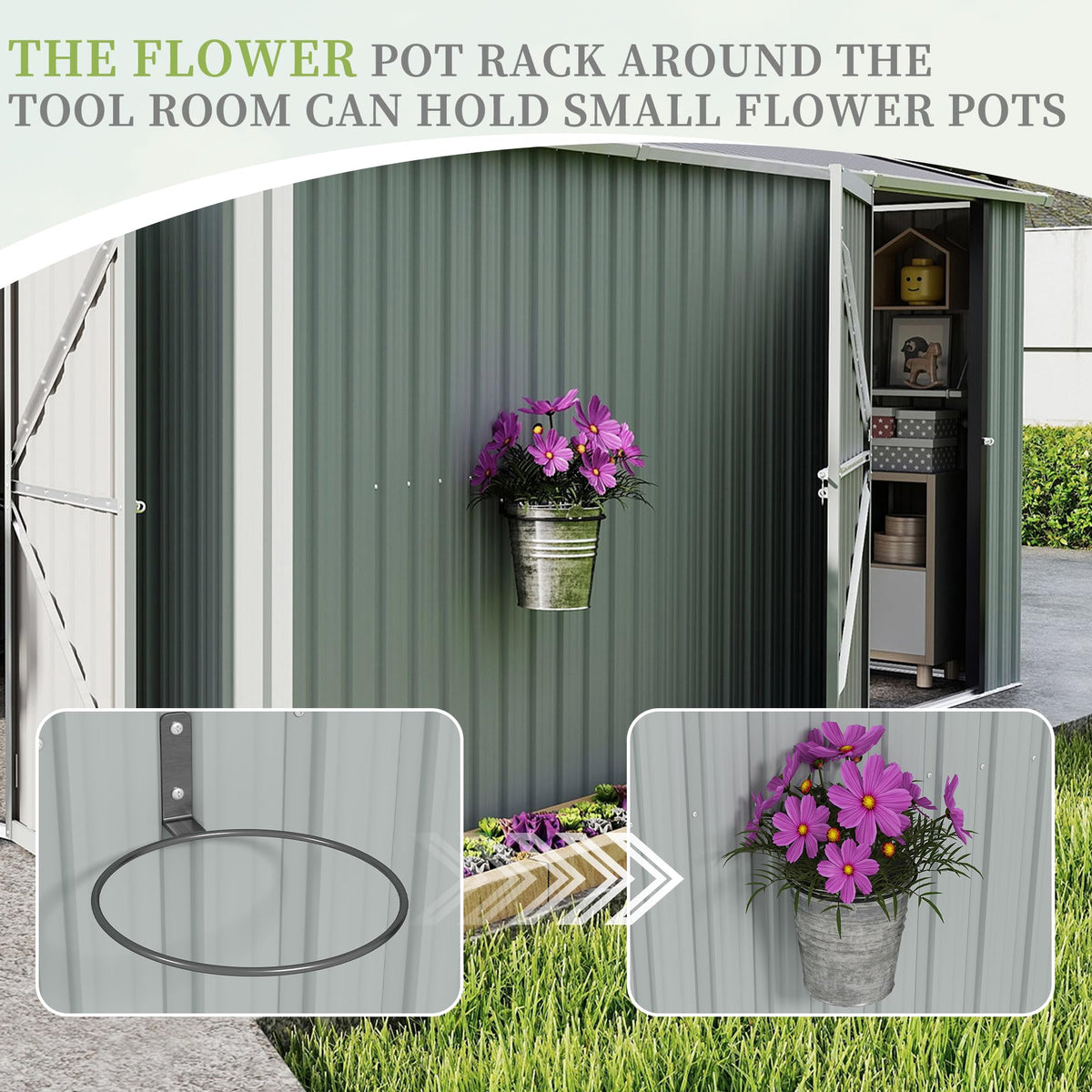 10x12 FT White Metal Storage Shed with Lockable Doors Z1580