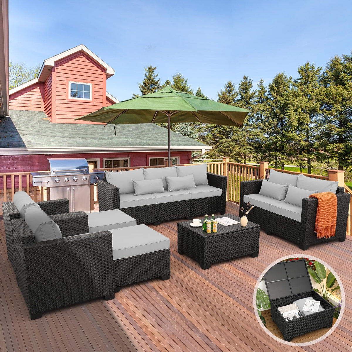 7 Piece Light Grey Cushions Patio Furniture Set with Storage Table S215160