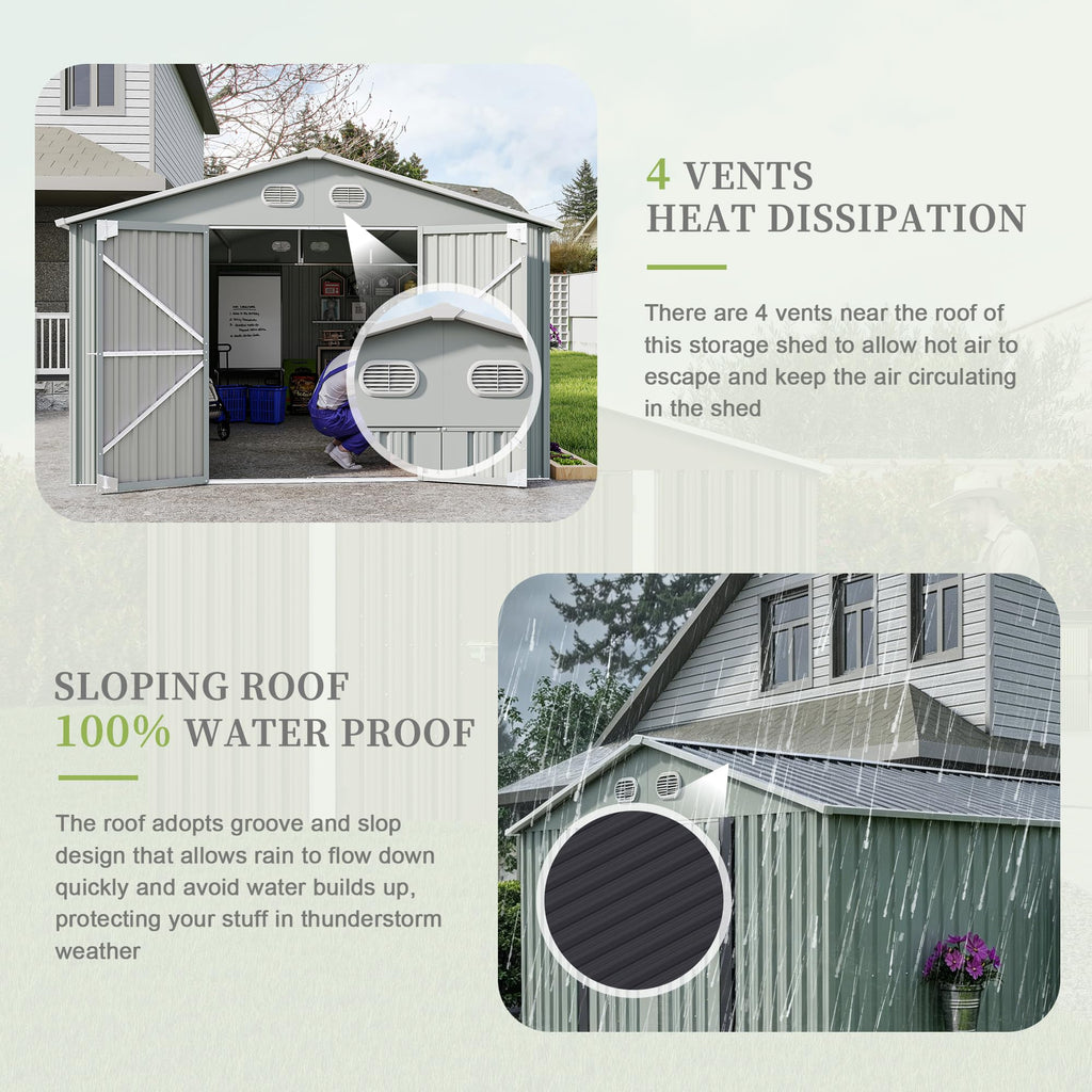 10x12 FT White Metal Storage Shed with Lockable Doors Z1580