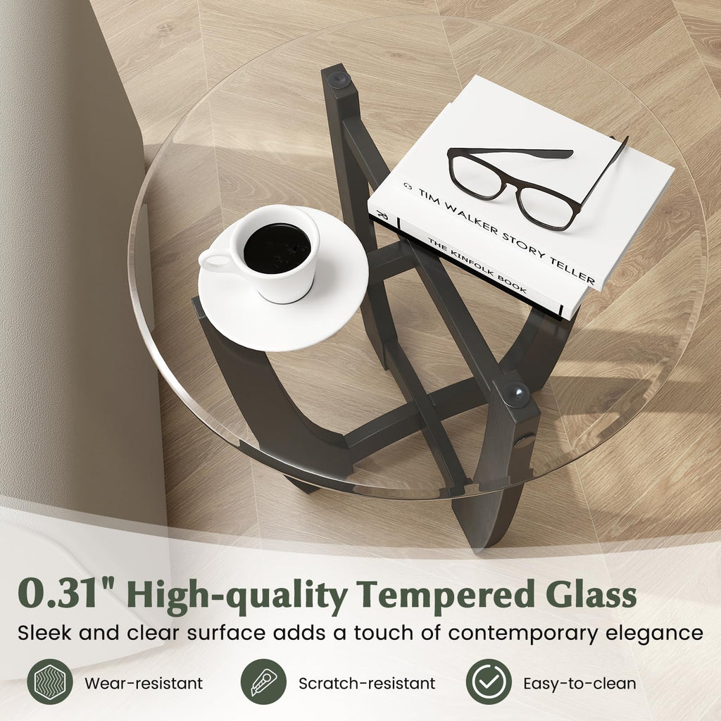 Glass Round End Table Set of 2, 23.5" Black H130881