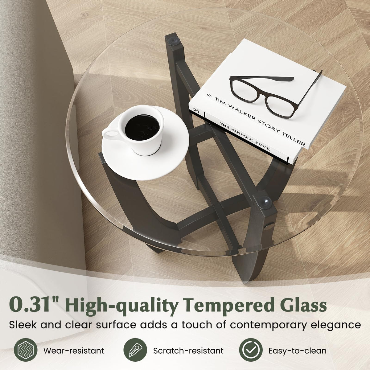 Glass Round End Table Set of 2, 23.5" Black H130881
